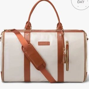 Jenni Bag - Brown and Cream Striped Duffel Bag with Glossy Finish